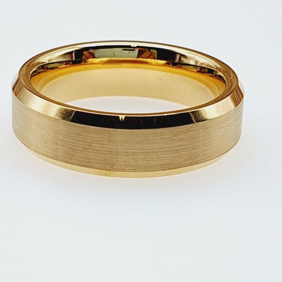 Men's Gold Wedding Ring, Brushed and Polished Ring, GALTUN747 - Picture 6 of 10